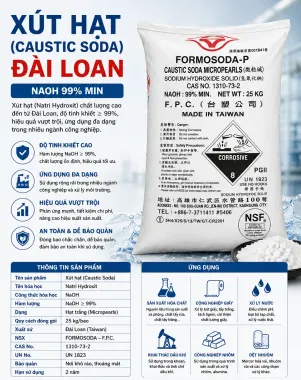 Xút Hạt Đài Loan Formosoda-P NaOH 99% (Caustic Soda Micropearls) – Hóa Chất Điều Chỉnh pH và Tẩy Rửa