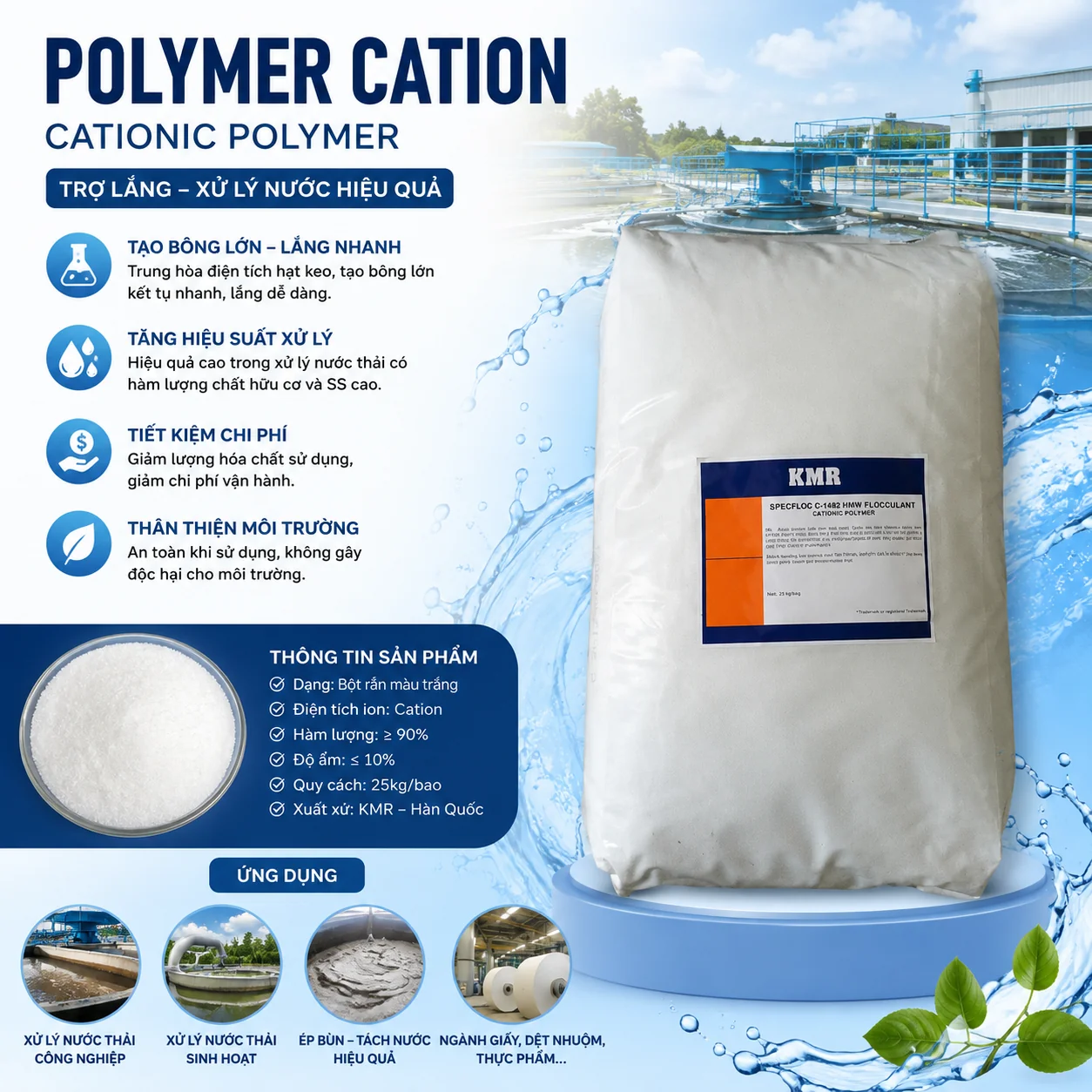 Polymer Cation (CPAM) – Hóa Chất Keo Tụ