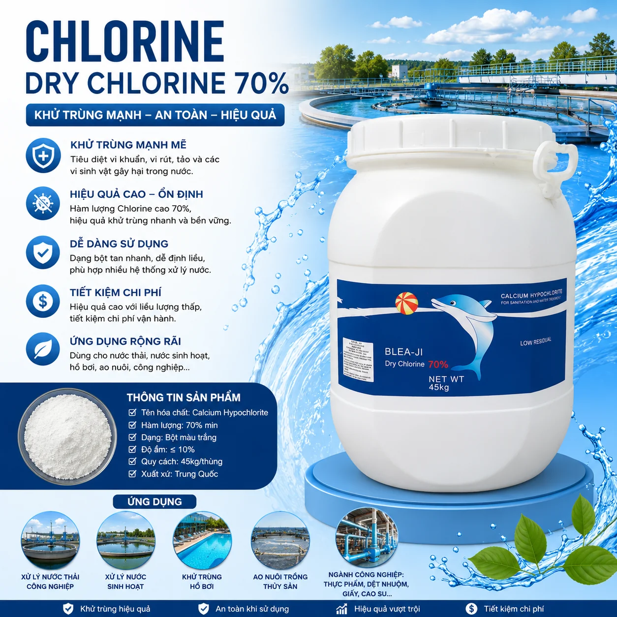 Chlorine 70% Cá Heo Trung Quốc - Calcium Hypochlorite