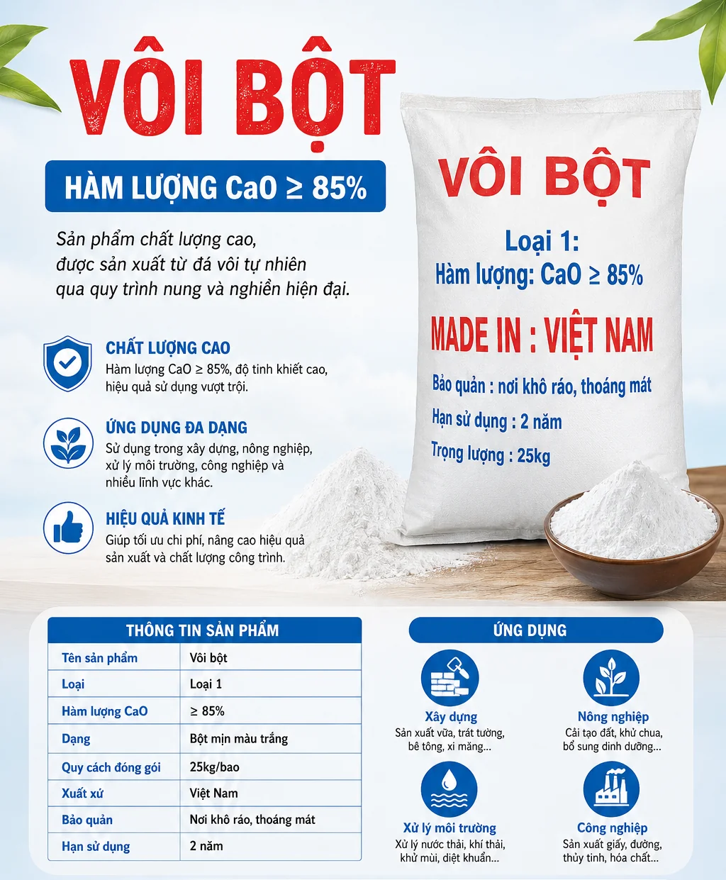 Vôi Bột 90% Việt Nam - CaO 90%